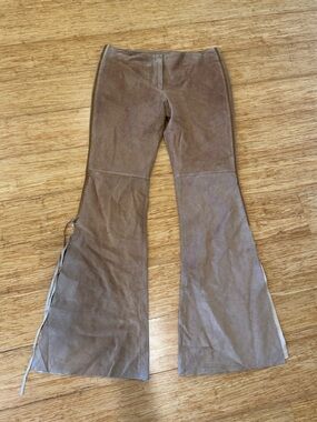 Vintage NWT Deadstock Playboy brown suede leather flare pants